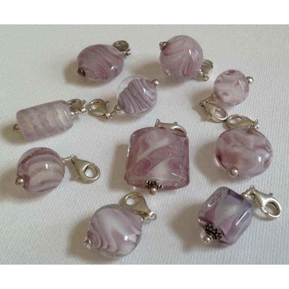 Lela Belle Hand Blown Murano Glass Beads - Set of 10 - Shades of Purple B3